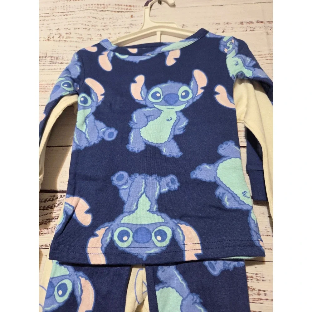 Disney Stitch 4-Piece Pajama Set Baby Boys 18M Navy Cream Cotton Snug Fit NWT